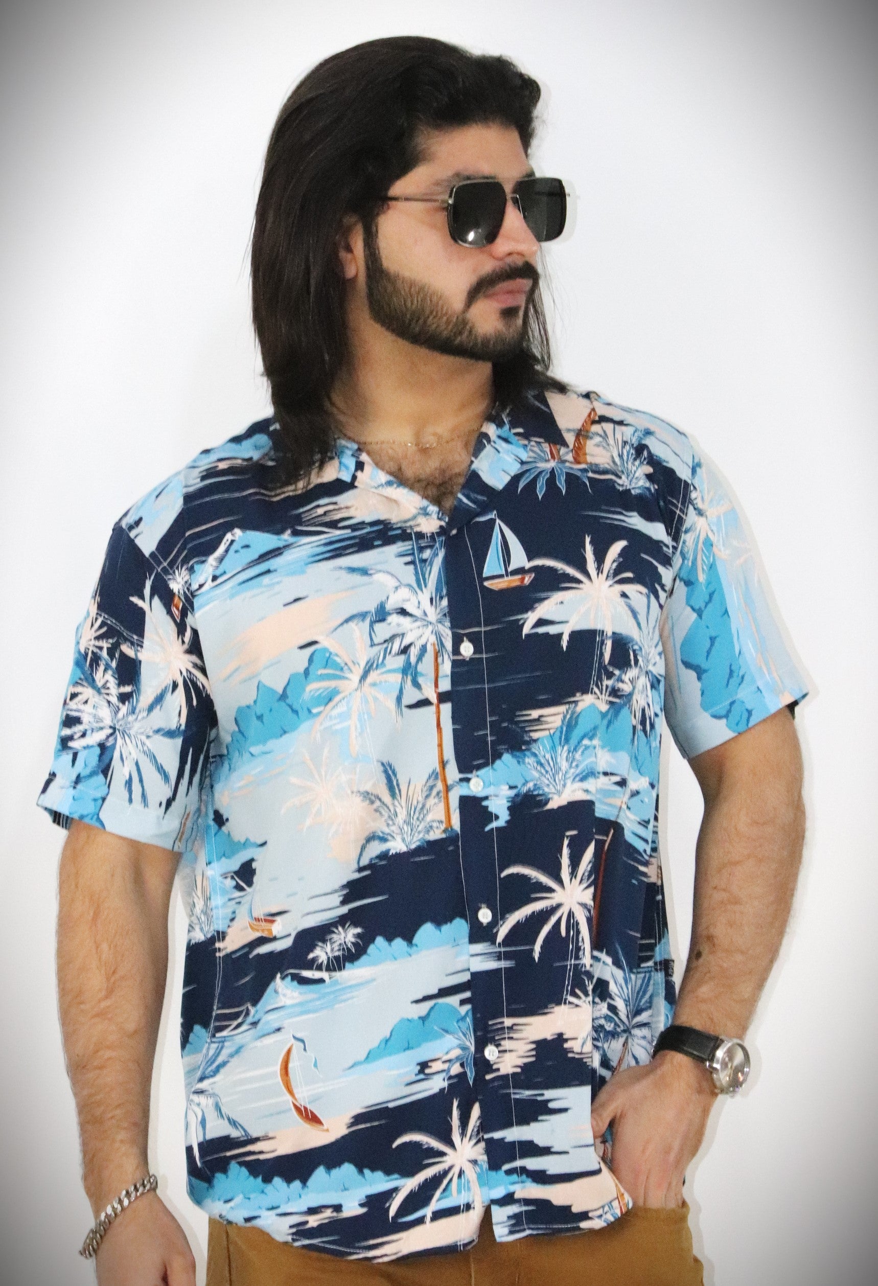 Hawaiians Blue Summer Shirt - Cuban Collar